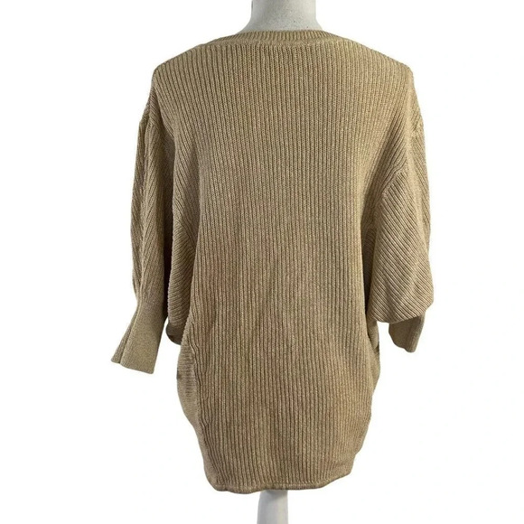 Express Slouchy Short Sleeve Sweater Tan Sand Oatmeal Knit Balloon Sleeve Medium - Picture 2 of 6